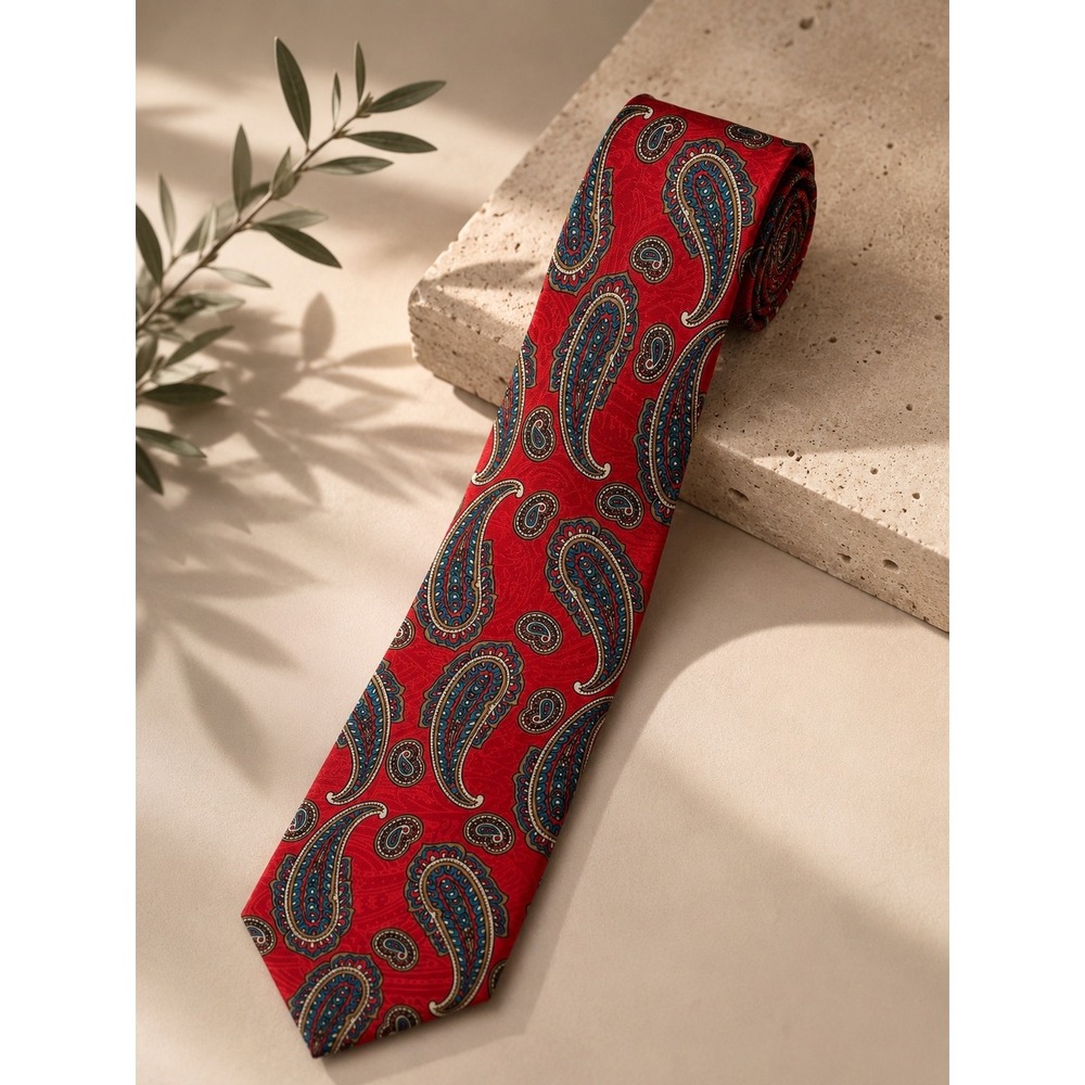 Vito Rufolo Red Paisley Silk Tie Hand Made in Italy Mens Necktie Classic OS